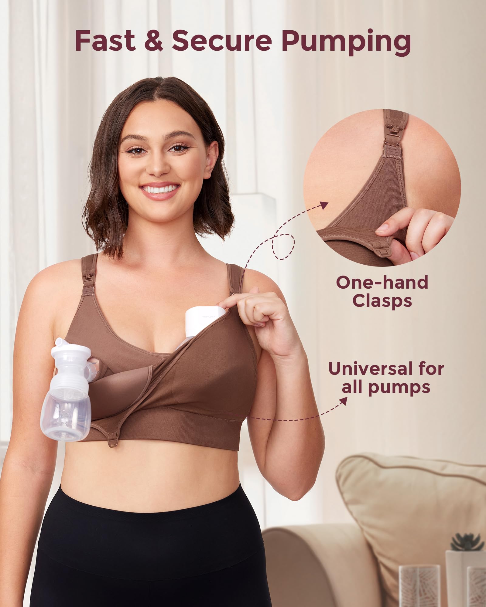 Foto 4 pulgar | Sujetador Momcozy, De Licra, Manos Libres, Con Acolchado Fijo, Color Chocolate - Venta Internacional.