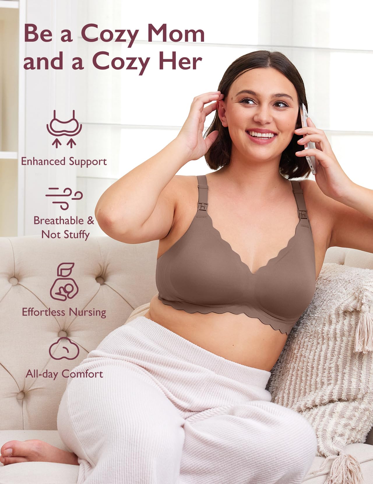 Foto 8 pulgar | Sujetador De Lactancia Momcozy Seamless Pregnancy Maternity Marrón Oscuro - Venta Internacional.