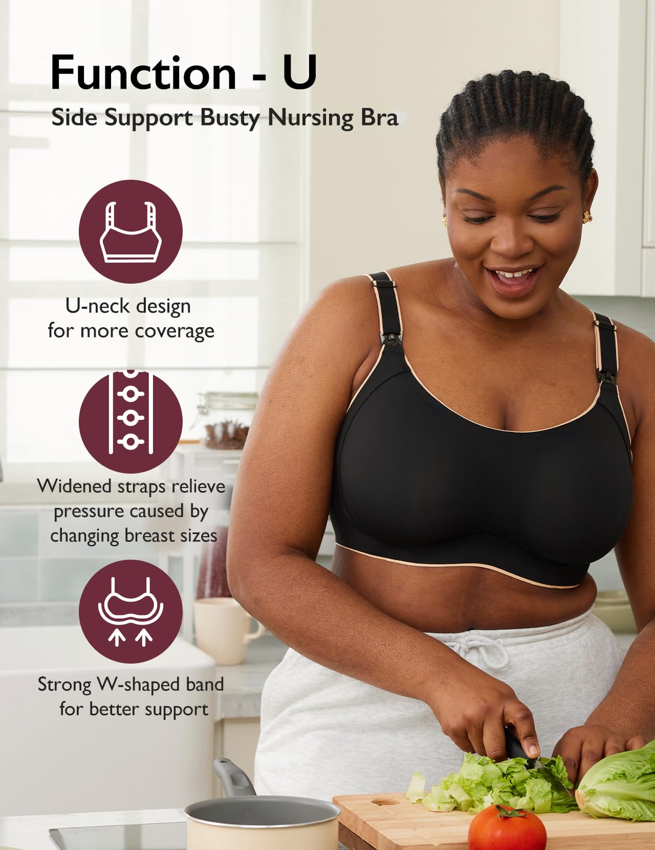 Foto 2 | Sujetador De Lactancia Momcozy Busty, Cobertura Total, Cuello En U, Inalámbrico, Negro - Venta Internacional.