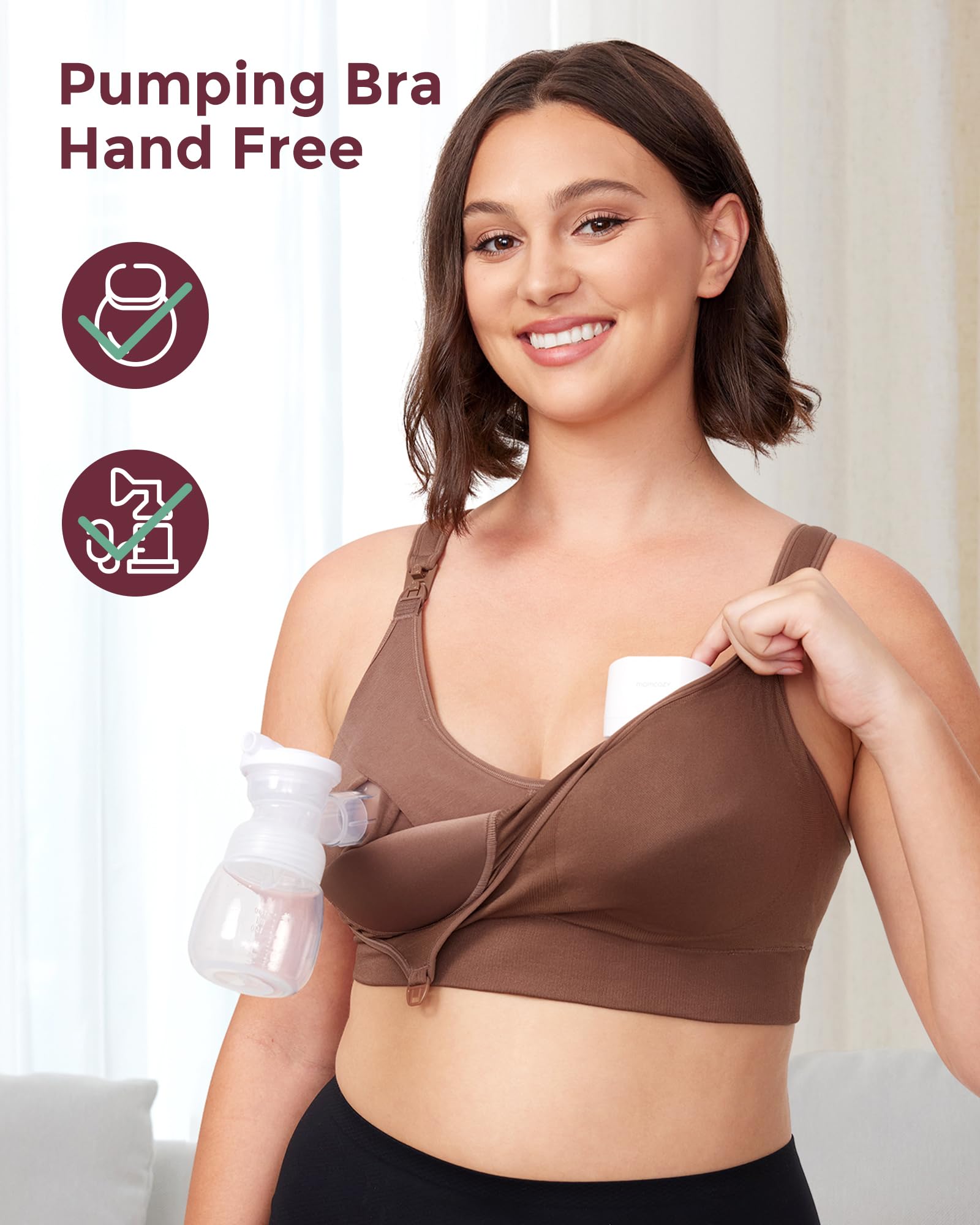 Foto 8 pulgar | Pumping Bra Momcozy, De Licra, Manos Libres, Para Amamantar, Chocolate - Venta Internacional.