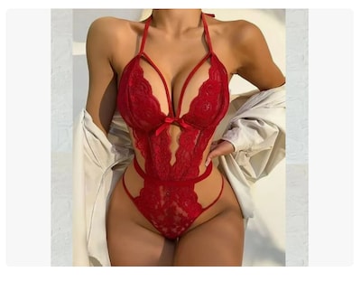 Foto 5 | Lencería Encaje Sexy Mujer Baby Doll Rojo