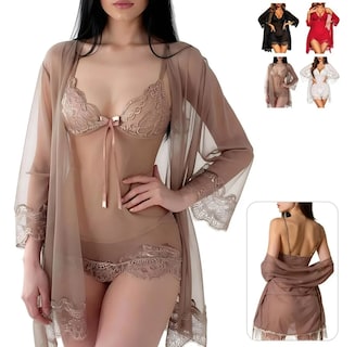 Foto 2 | Conjunto De Camisón De Encaje Para Mujer Pijama Sexy 4pcs