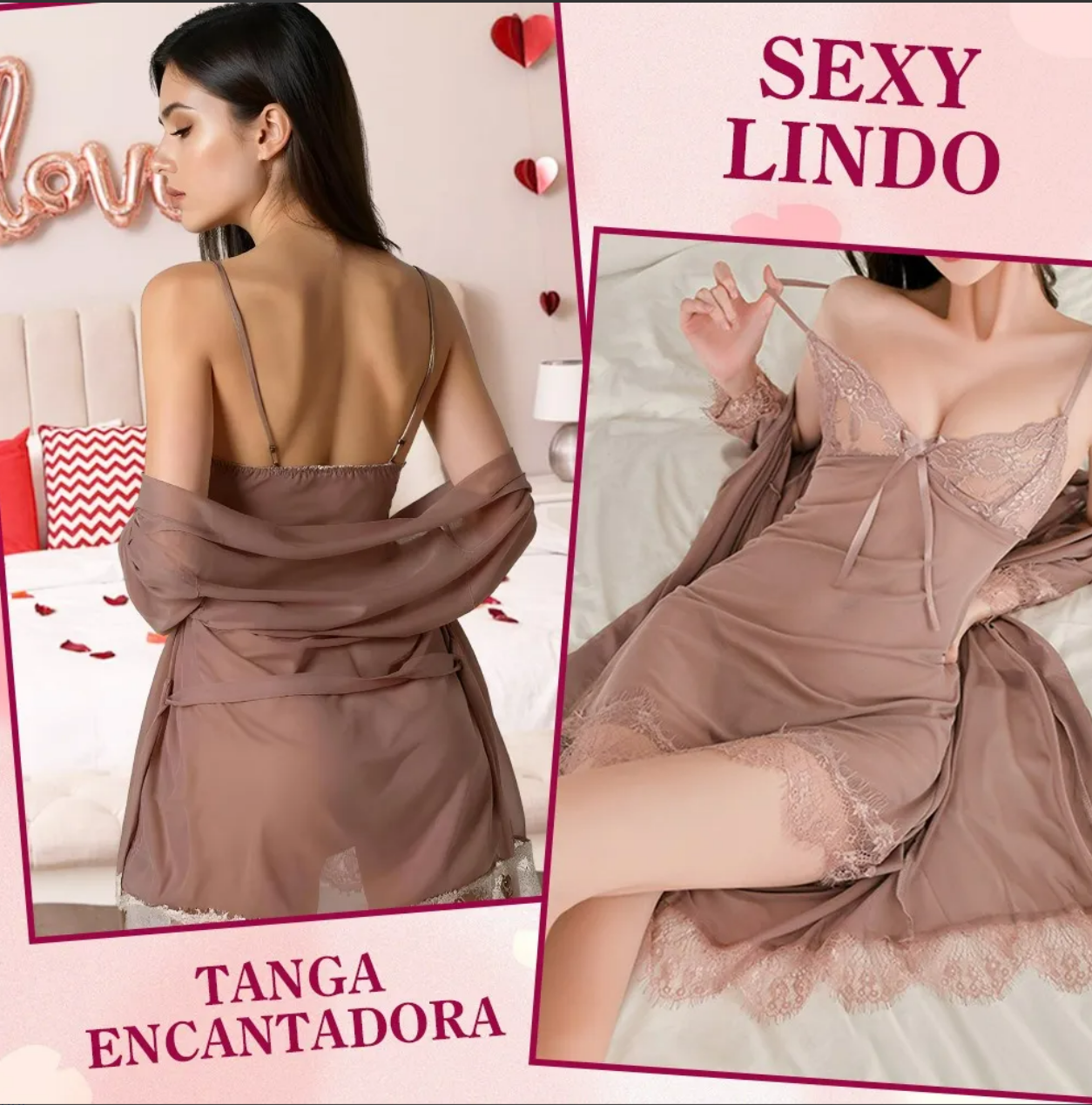 Foto 5 | Conjunto De Camisón De Encaje Para Mujer Pijama Sexy 4pcs