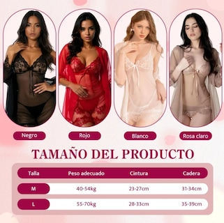 Foto 6 | Conjunto De Camisón De Encaje Para Mujer Pijama Sexy 4pcs