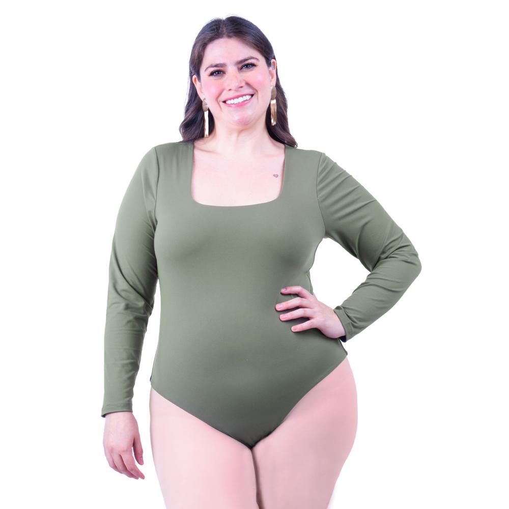 Foto 2 pulgar | Body Escote Cuadrado Roman Fashion /tallas Extras, 008 (verde Militar) Verde