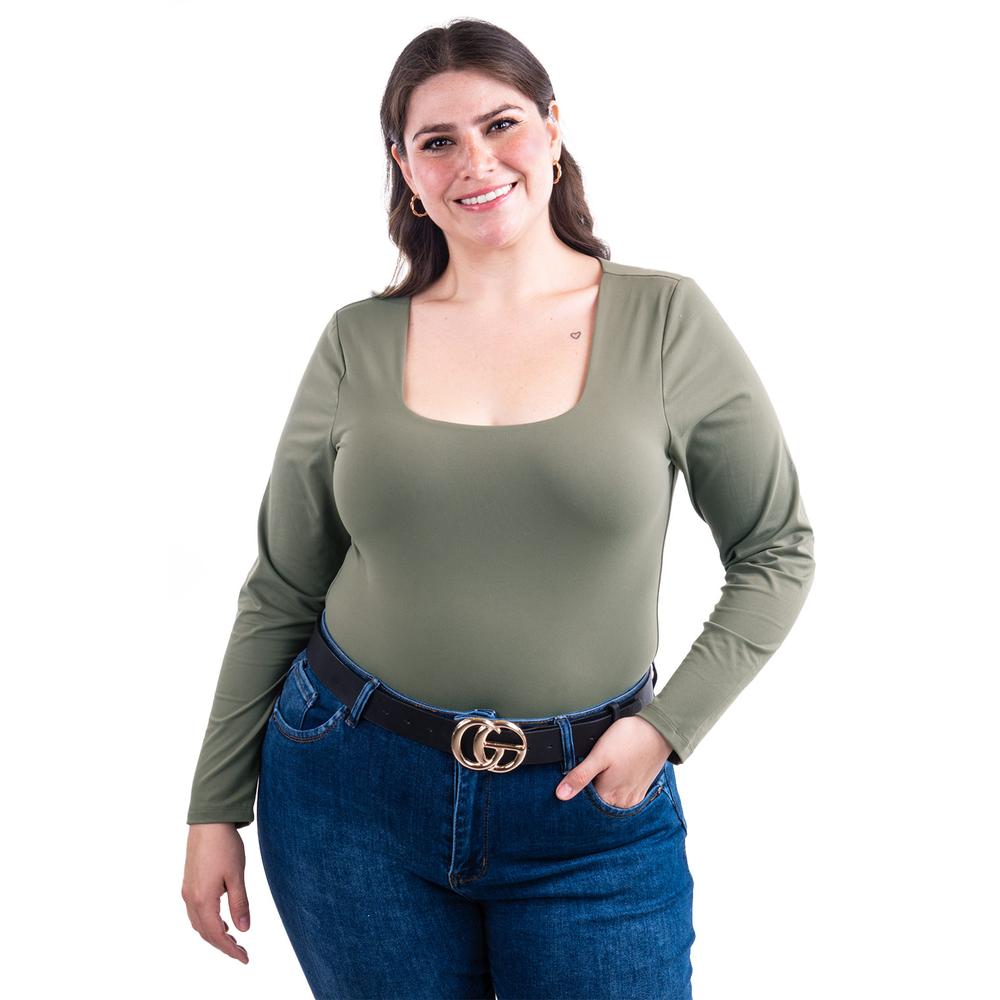 Foto 2 | Body Escote Cuadrado Roman Fashion /tallas Extras, 008 (verde Militar) Verde