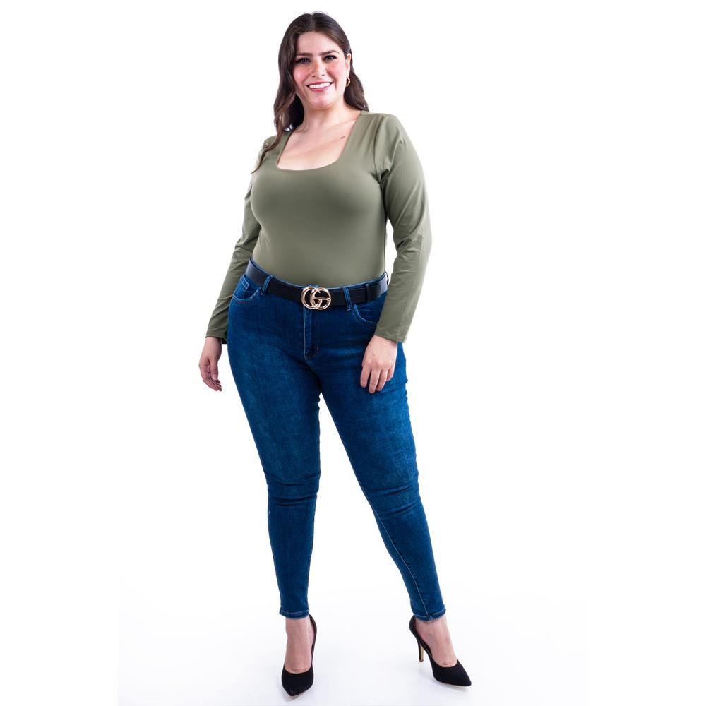 Foto 4 pulgar | Body Escote Cuadrado Roman Fashion /tallas Extras, 008 (verde Militar) Verde