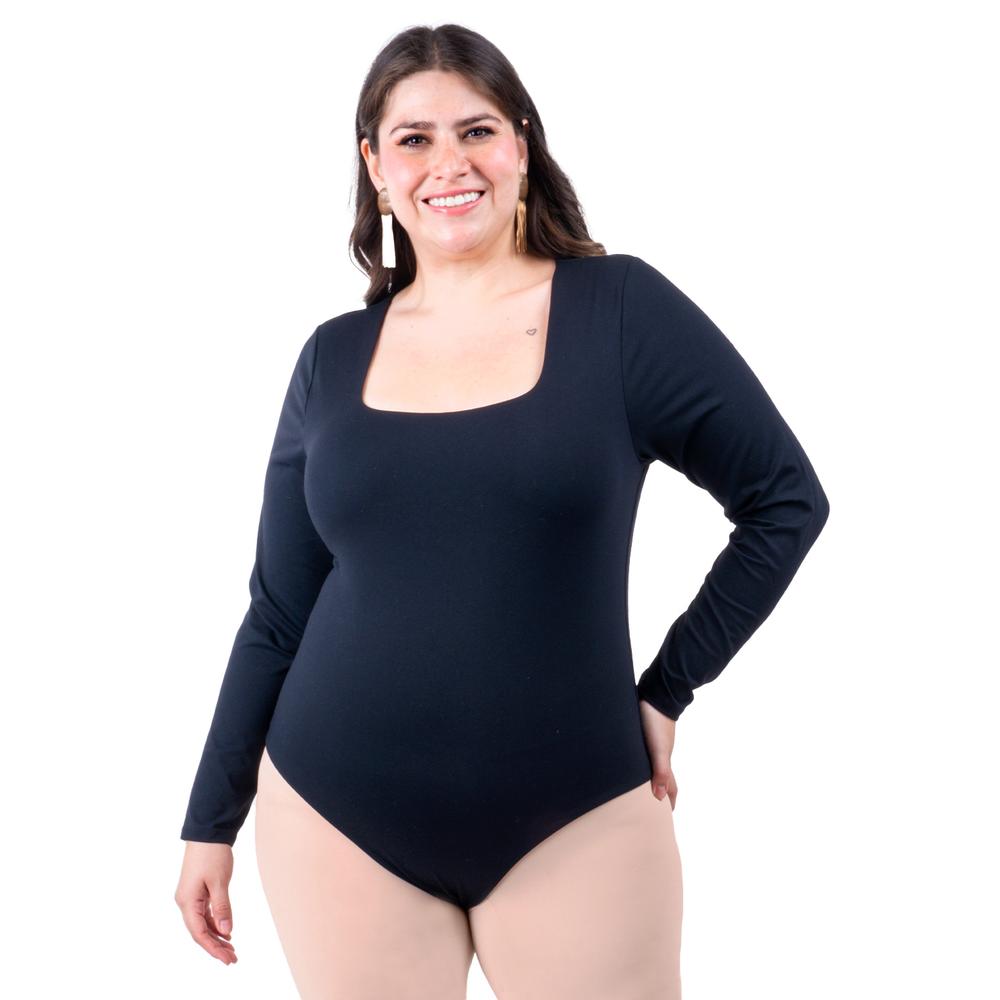 Foto 2 pulgar | Body Escote Cuadrado Roman Fashion /tallas Extras, 008 (negro) Negro