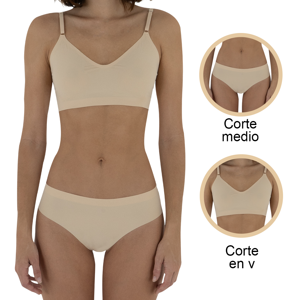Foto 4 | Conjunto Lencería Top V y Calzón D'ssentials Dsts02 Nude Sin Costuras Paquete 6 Pzs
