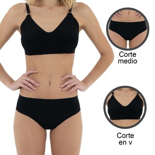 Foto 4 | Conjunto Lencería Top En V Y Calzón D'ssentials Dsts02 Negro Sin Costuras Paquete 6 Pzs