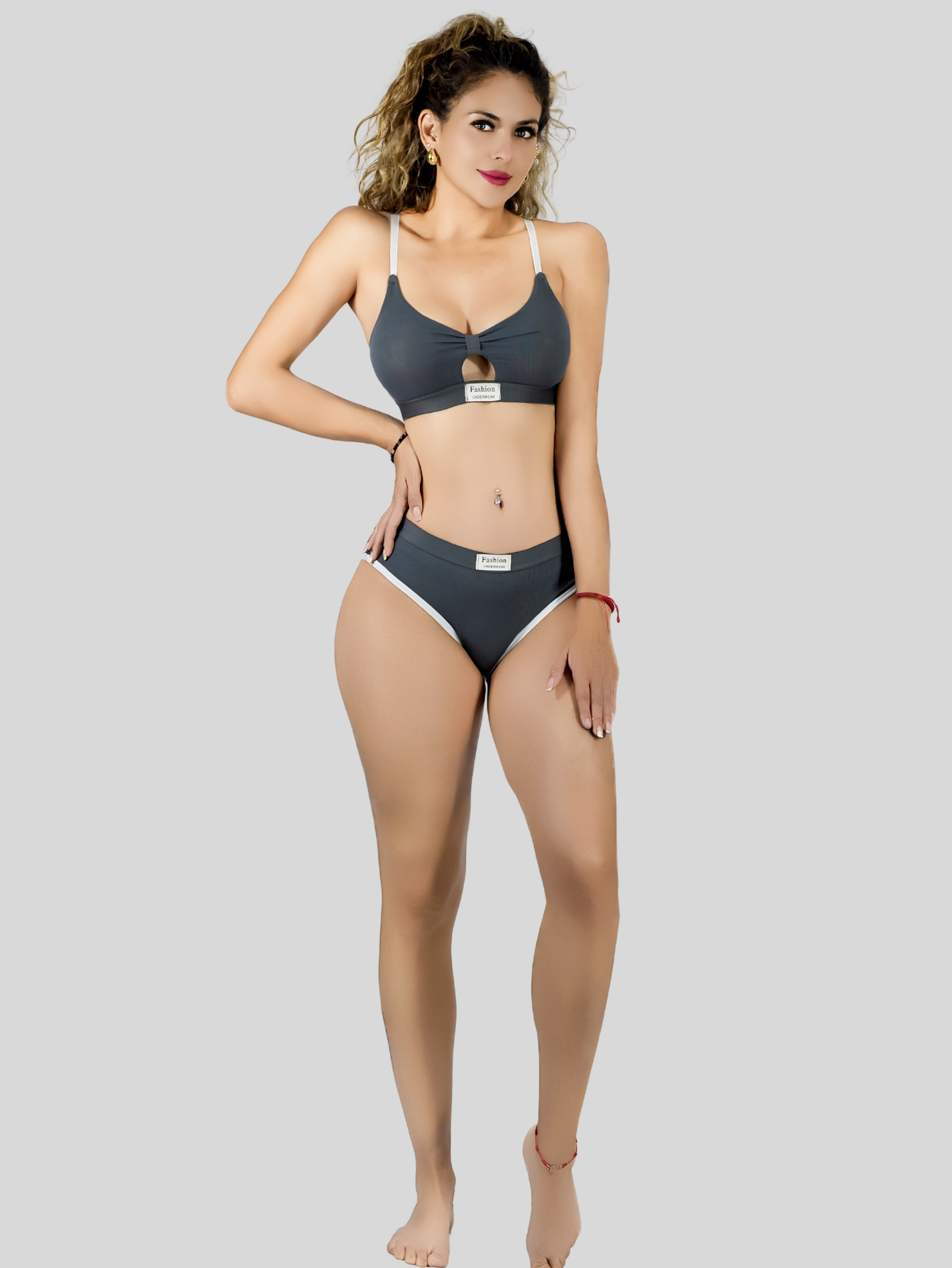 Foto 2 | Set De Lencería Mujer Brasier Y Calzón Cómodo Casual Set.i-1005 Gris Oscuro Juego De Ropa Interior Dama