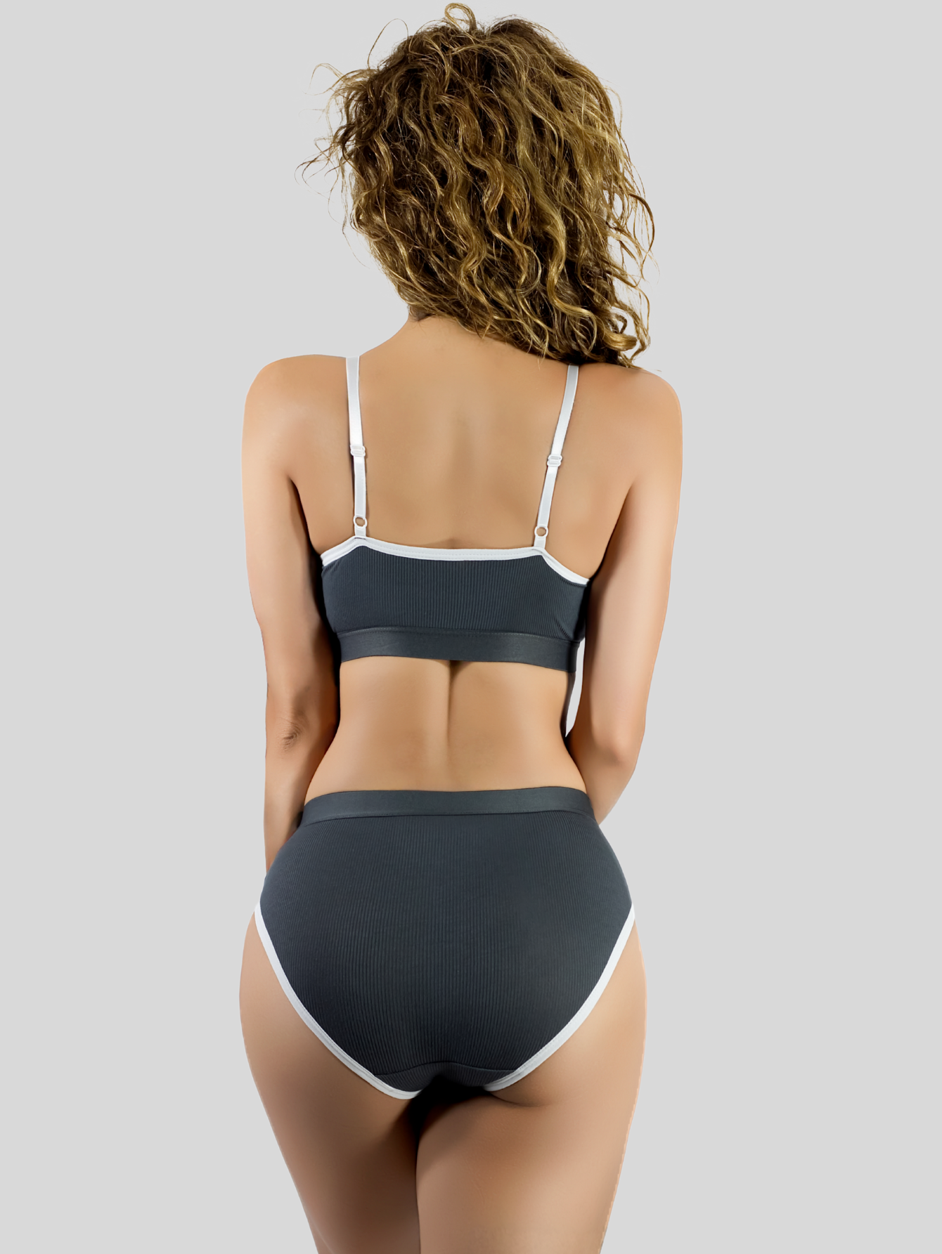 Foto 3 | Set De Lencería Mujer Brasier Y Calzón Cómodo Casual Set.i-1005 Gris Oscuro Juego De Ropa Interior Dama