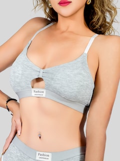 Foto 4 | Set De Lencería Mujer Brasier Y Calzón Cómodo Casual Set.i-1005 Gris Claro Juego De Ropa Interior Dama