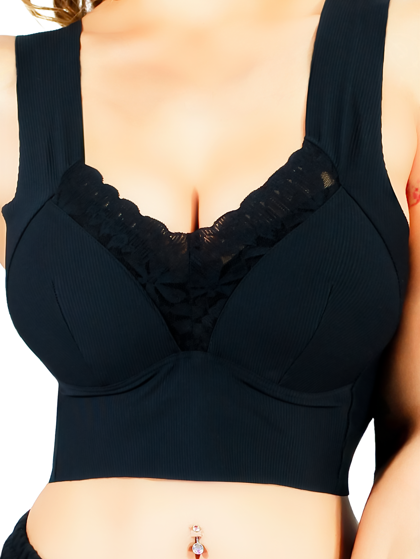 Foto 1 | Brasier Push Up Con Encaje Floral Bra-1001 Negro Soporte Total Y Diseño Cómodo