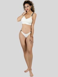Foto 2 | Coordinado De Lencería Mujer Brasier Y Calzón Cómodo Casual Set.i-1008 Crema Juego De Ropa Interior Dama