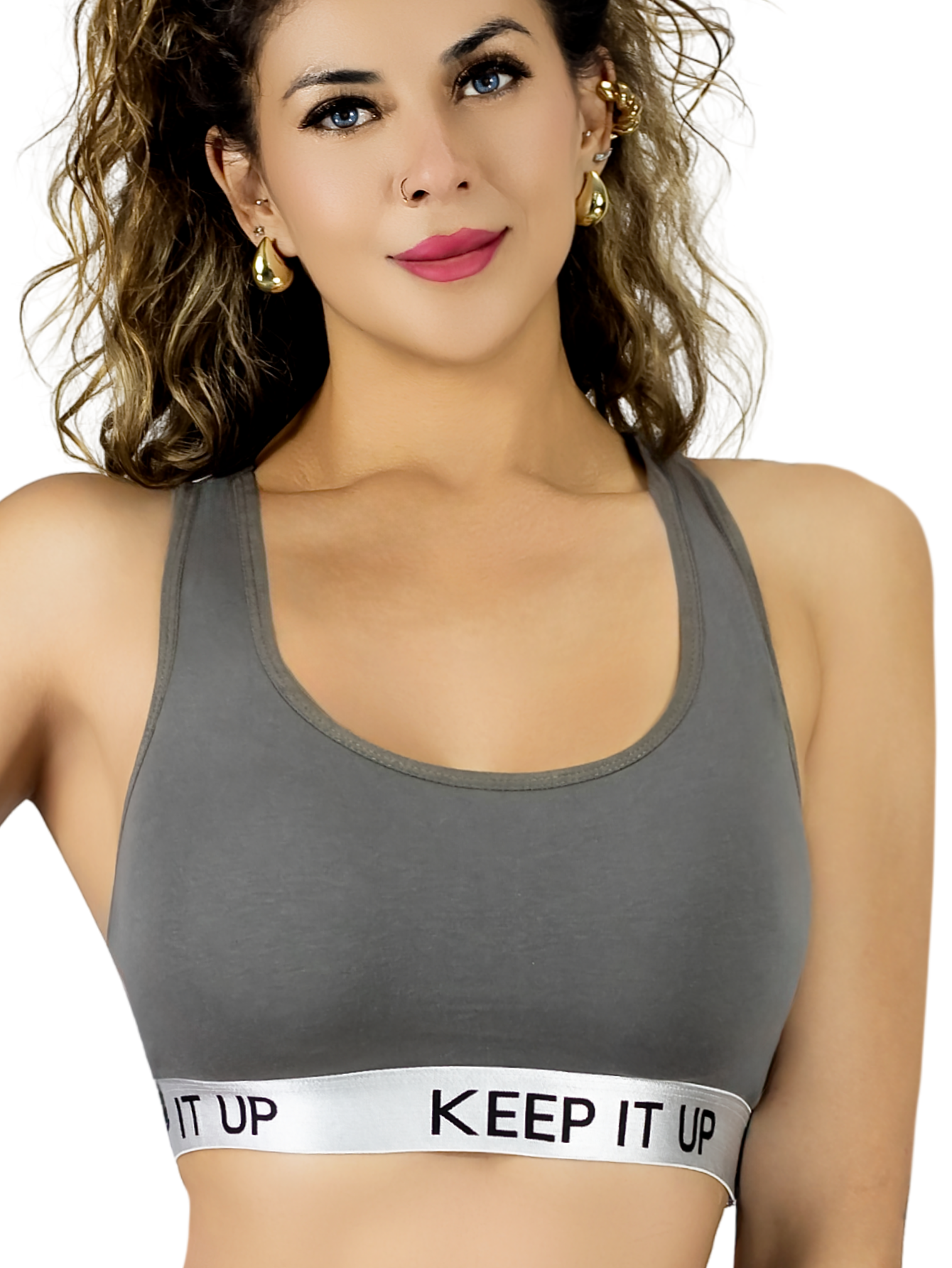 Bra Mujer Con Copas Push Up Peto Medio Bra-1004 Gris Oscuro Comodidad Sin Varilla