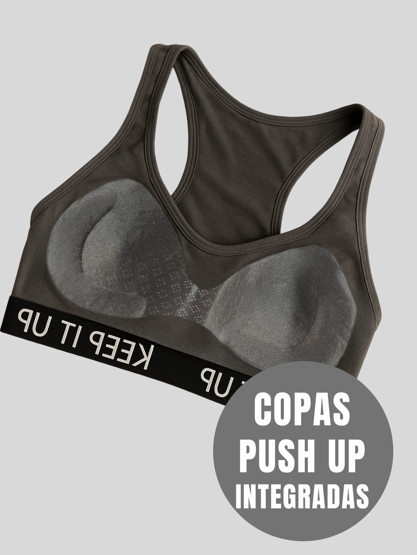 Foto 6 pulgar | Bra Mujer Con Copas Push Up Peto Medio Bra-1004 Gris Oscuro Comodidad Sin Varilla