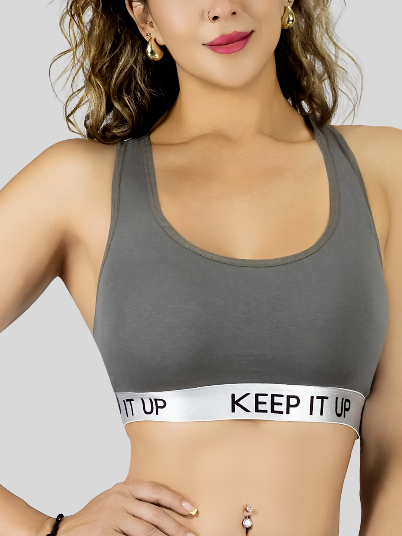 Foto 7 | Bra Mujer Con Copas Push Up Peto Medio Bra-1004 Gris Oscuro Comodidad Sin Varilla