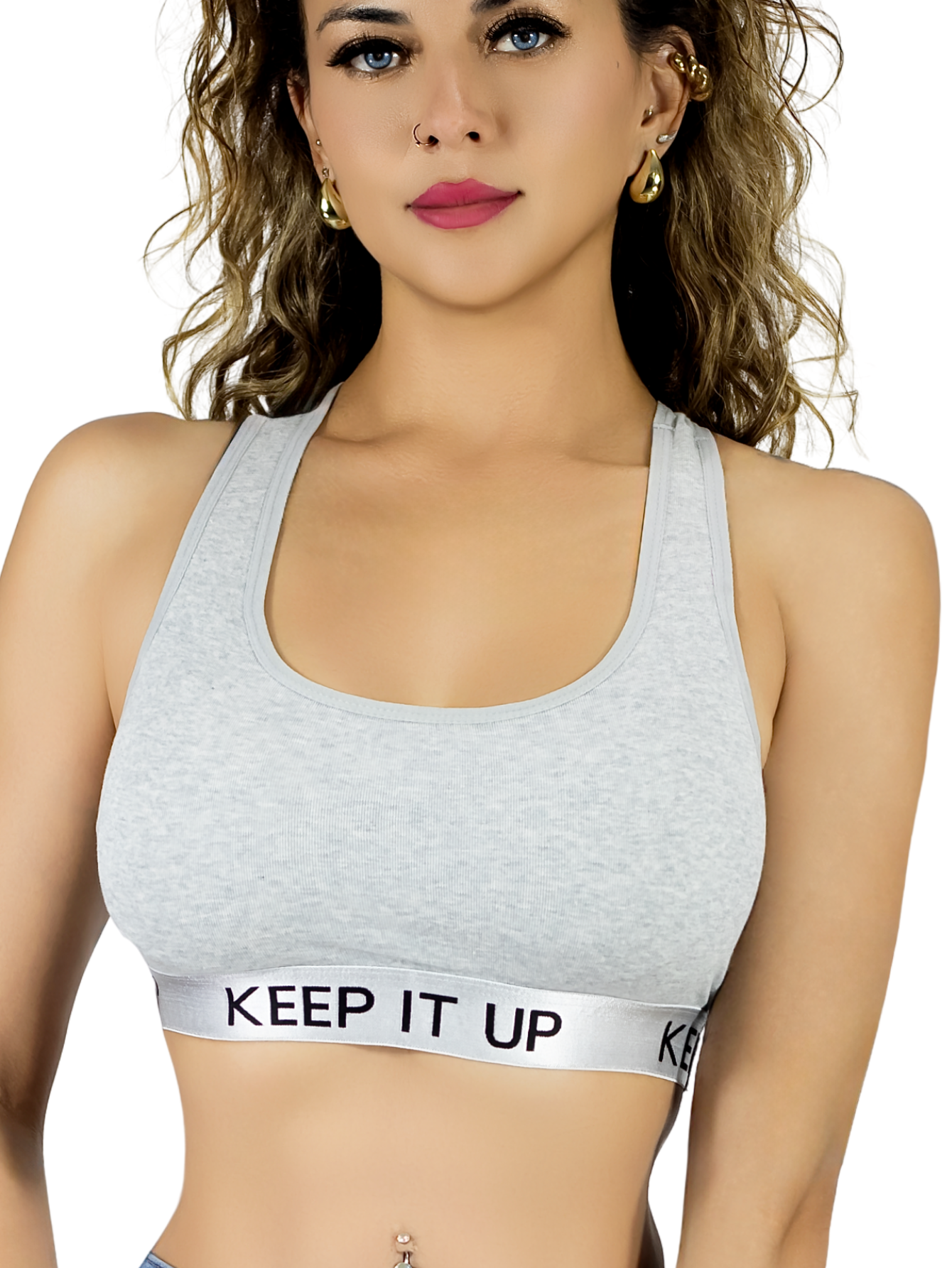 Foto 1 | Bra Mujer Con Copas Push Up Peto Medio Bra-1004 Gris Claro Comodidad Sin Varilla