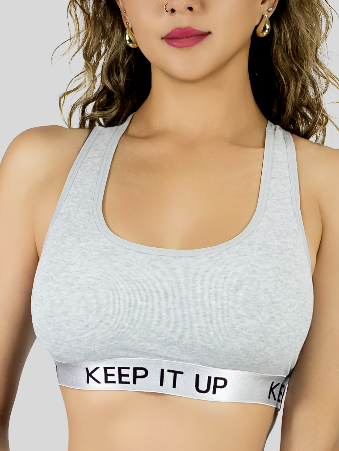 Foto 7 | Bra Mujer Con Copas Push Up Peto Medio Bra-1004 Gris Claro Comodidad Sin Varilla