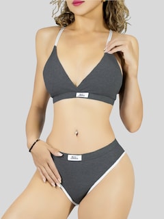 Foto 5 | Set De Lencería Mujer Brasier Y Calzón Cómodo Casual Set.i-1007 Gris Oscuro Juego De Ropa Interior Dama