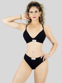 Foto 4 | Set De Lencería Mujer Brasier Y Calzón Cómodo Casual Set.i-1007 Negro Juego De Ropa Interior Dama