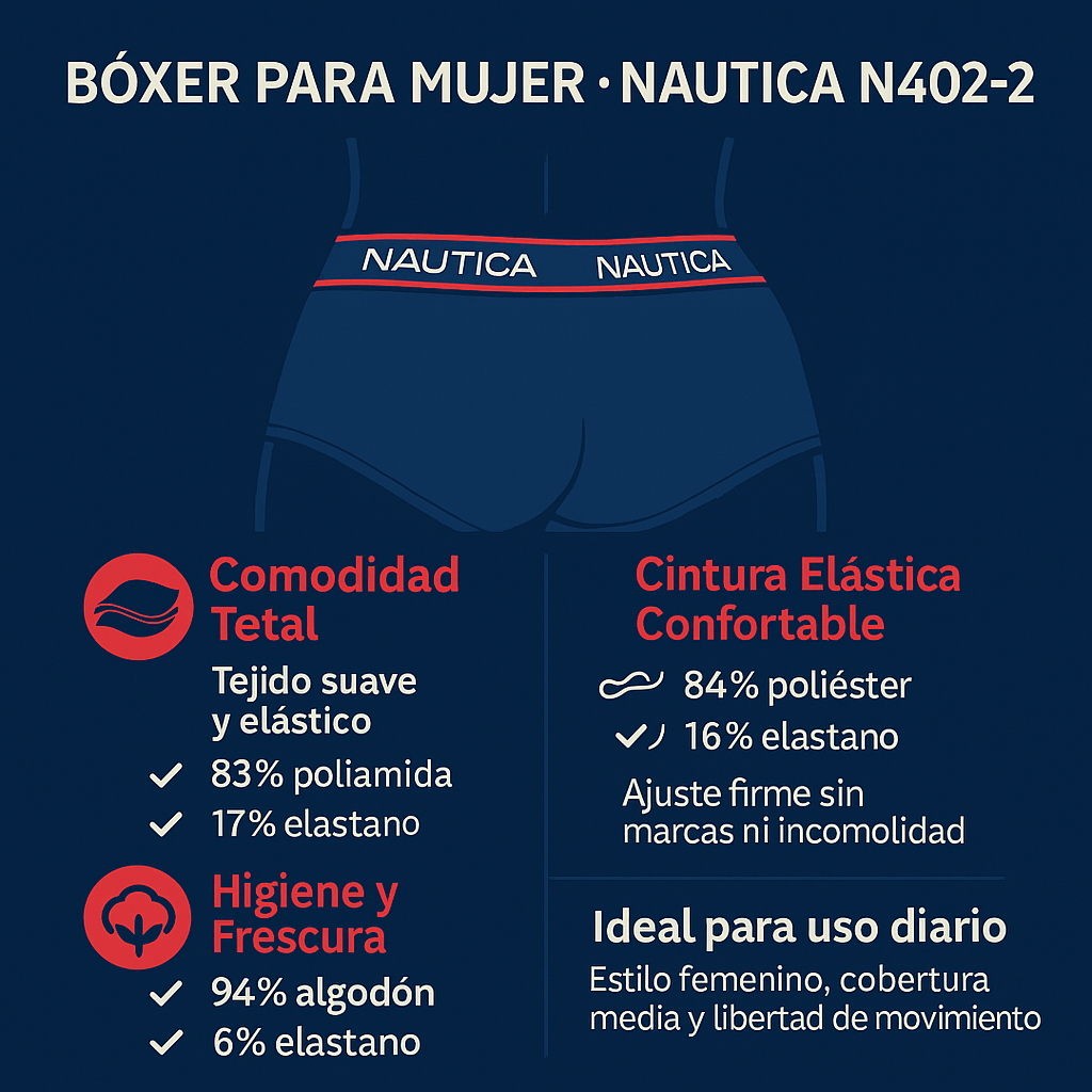 Foto 6 pulgar | Bóxer Deportivo Nautica Comodidad y Frescura todo el Día para Mujer