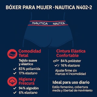 Foto 5 | Bóxer Deportivo Nautica Comodidad y Frescura todo el Día para Mujer