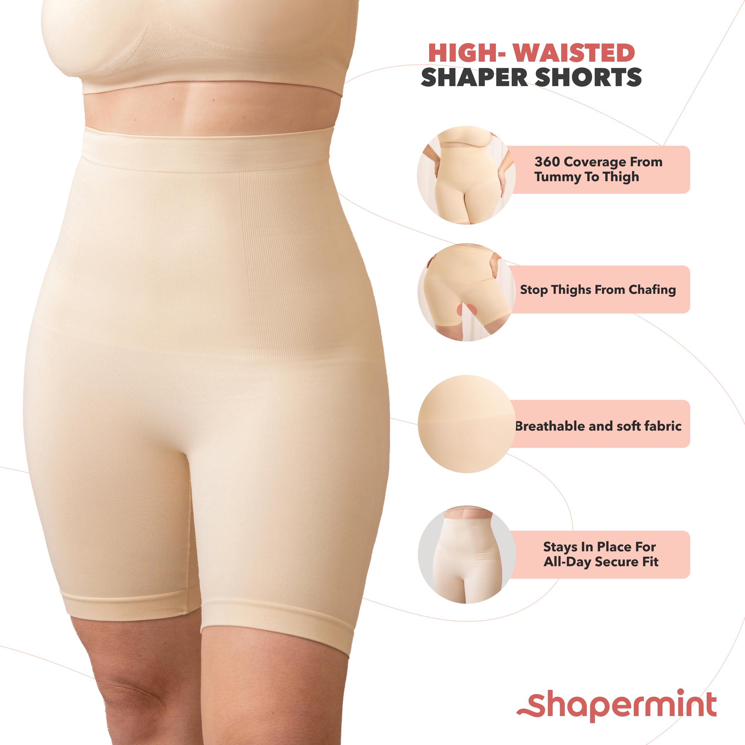 Foto 5 | Pantalones Cortos Moldeadores de Cuerpo Shapermint Talle Alto Shapewear Nude - Venta Internacional