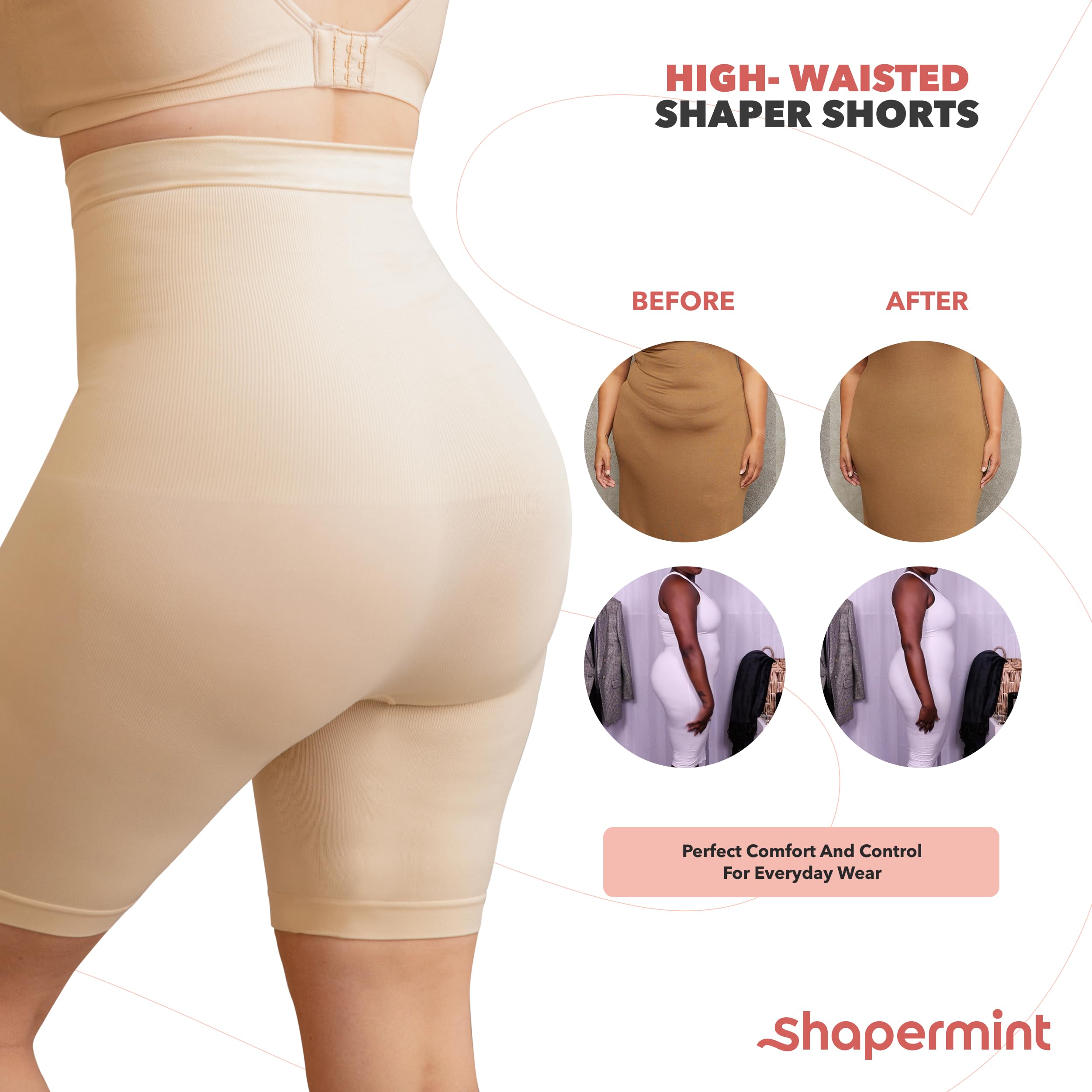 Foto 7 pulgar | Pantalones Cortos Moldeadores de Cuerpo Shapermint Talle Alto Shapewear Nude - Venta Internacional