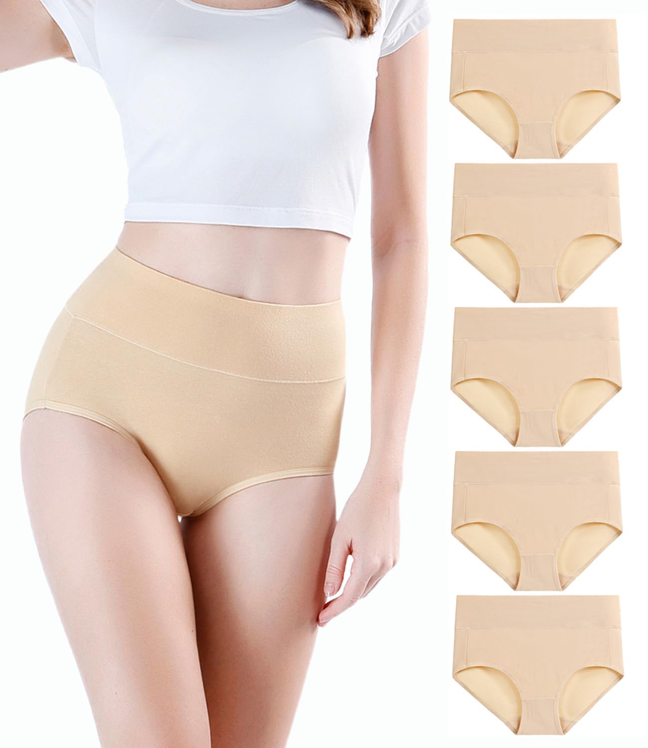 Foto 2 pulgar | Ropa Interior De Posparto Wirarpa De Algodón De Cintura Alta, Paquete De 5 Unidades, Color Beige - Venta Internacional.