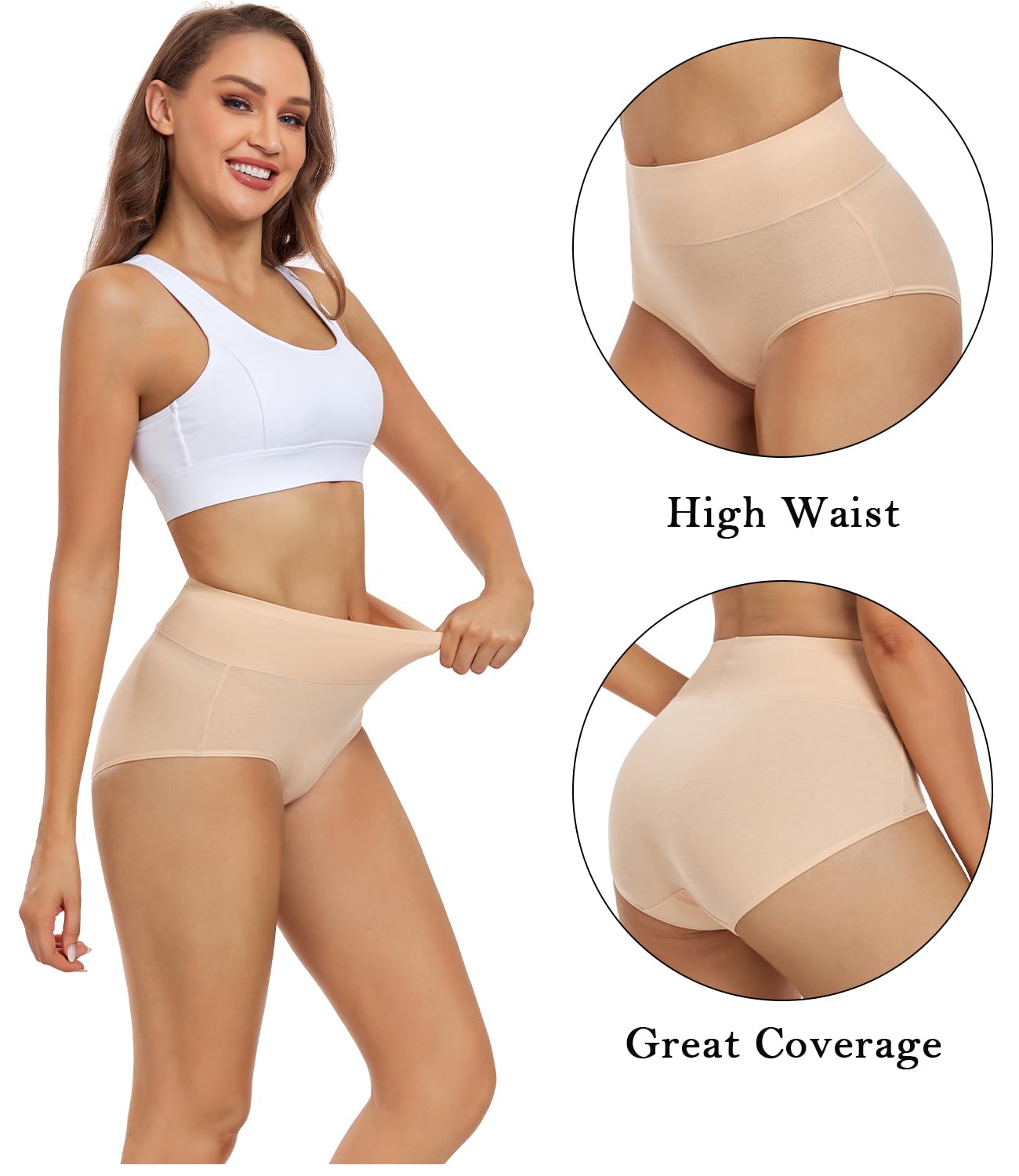 Foto 3 pulgar | Ropa Interior De Posparto Wirarpa De Algodón De Cintura Alta, Paquete De 5 Unidades, Color Beige - Venta Internacional.