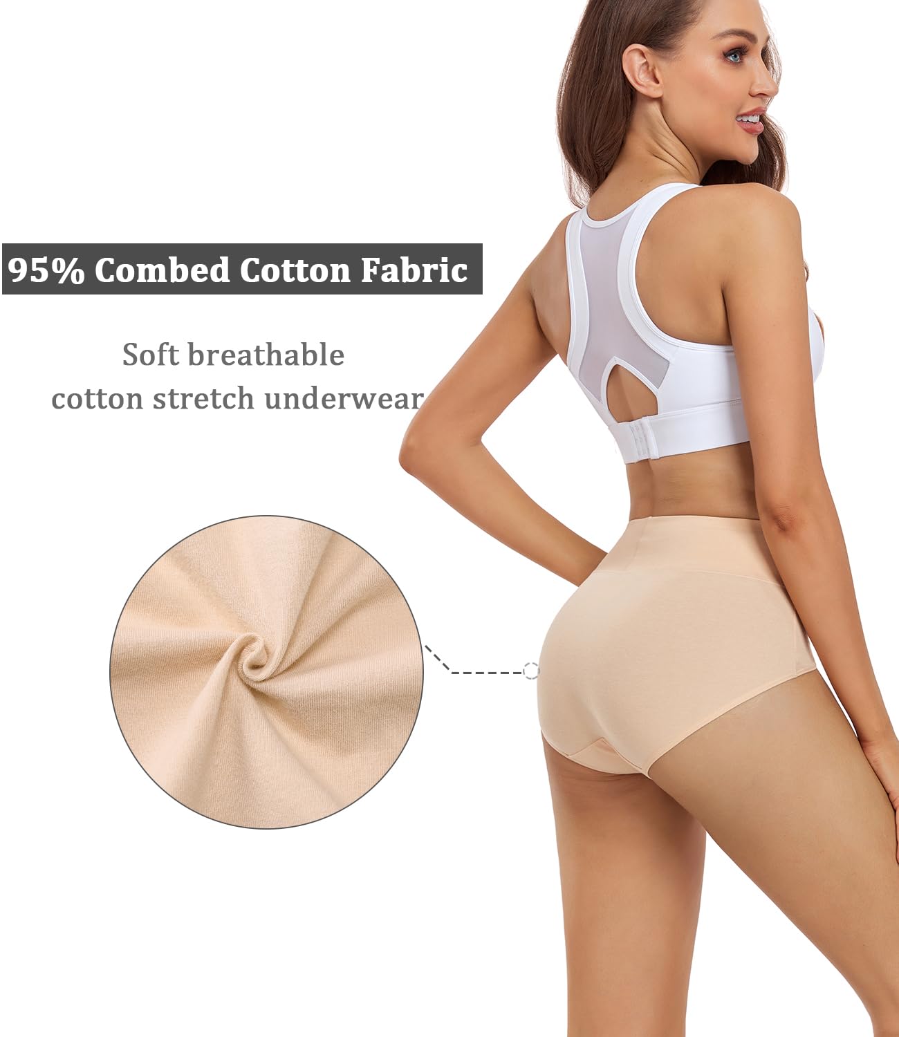 Foto 3 | Ropa Interior De Posparto Wirarpa De Algodón De Cintura Alta, Paquete De 5 Unidades, Color Beige - Venta Internacional.