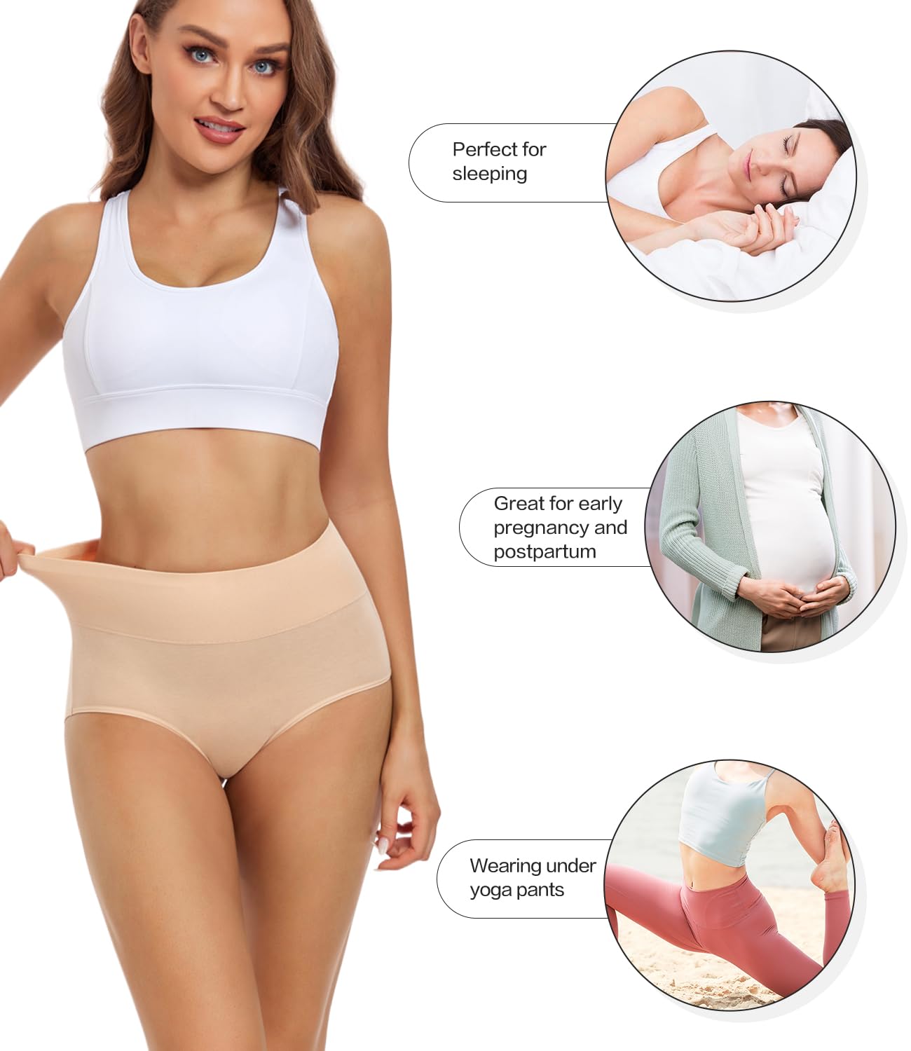 Foto 5 pulgar | Ropa Interior De Posparto Wirarpa De Algodón De Cintura Alta, Paquete De 5 Unidades, Color Beige - Venta Internacional.