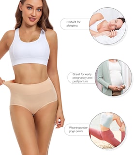Foto 4 | Ropa Interior De Posparto Wirarpa De Algodón De Cintura Alta, Paquete De 5 Unidades, Color Beige - Venta Internacional.