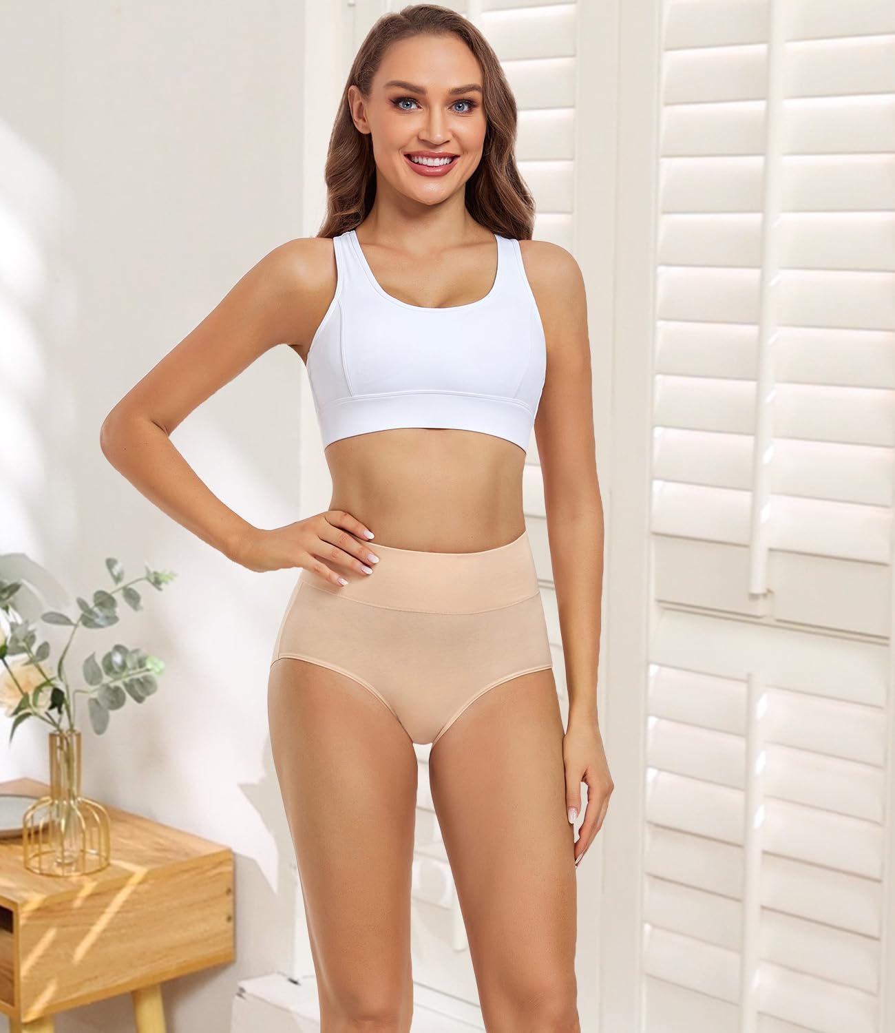 Foto 7 pulgar | Ropa Interior De Posparto Wirarpa De Algodón De Cintura Alta, Paquete De 5 Unidades, Color Beige - Venta Internacional.