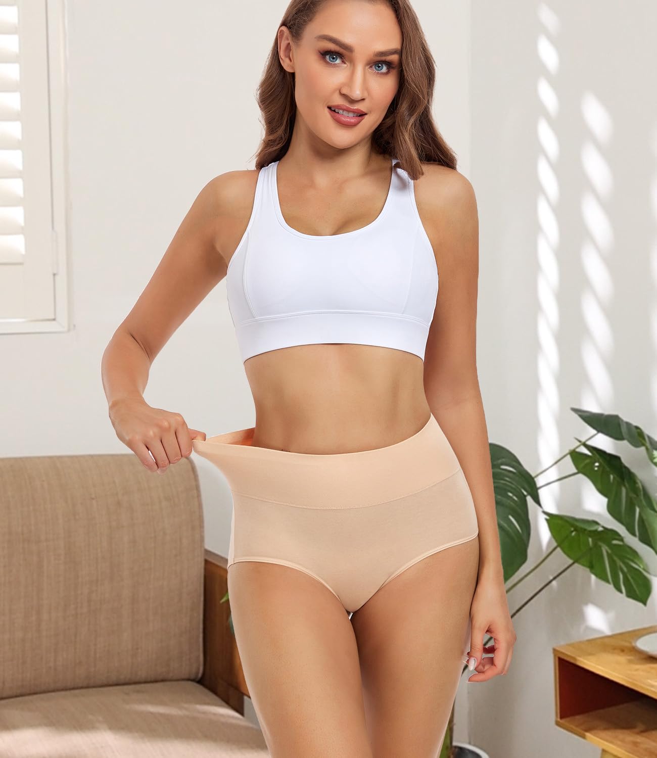 Foto 8 pulgar | Ropa Interior De Posparto Wirarpa De Algodón De Cintura Alta, Paquete De 5 Unidades, Color Beige - Venta Internacional.