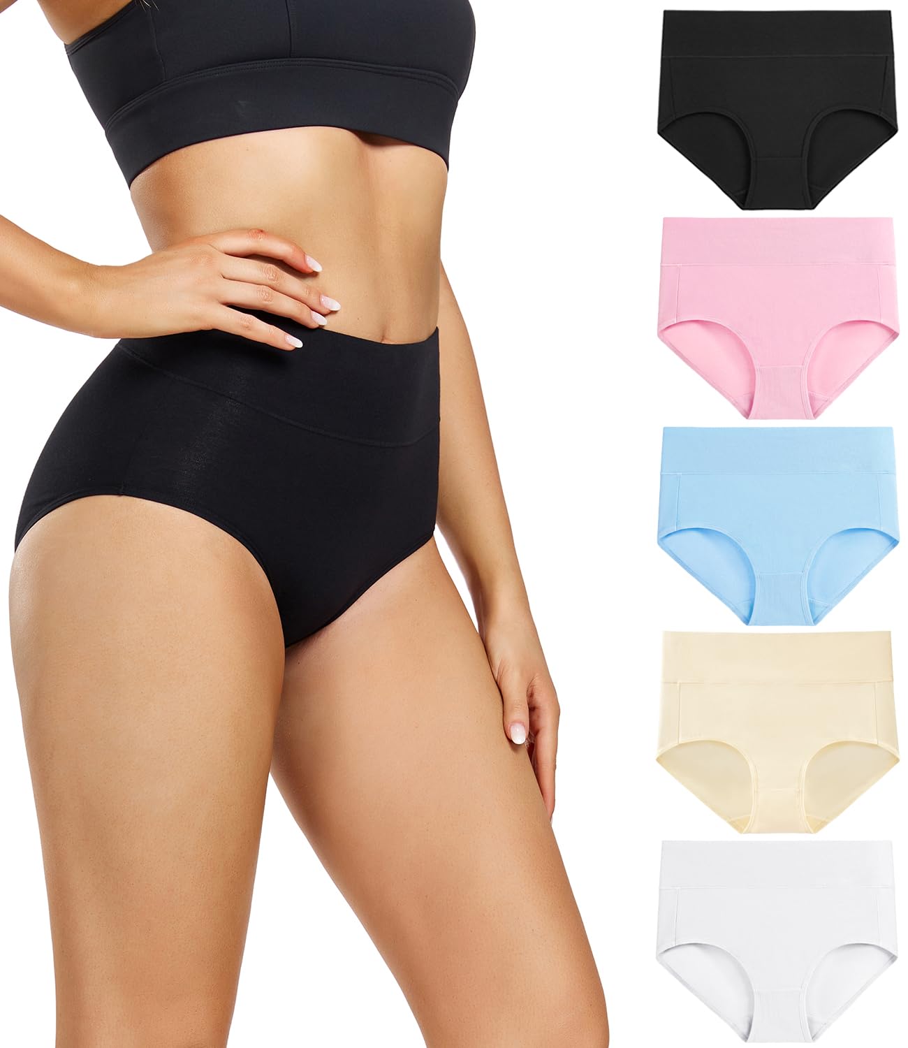 Foto 2 pulgar | Bragas De Algodón De Cintura Alta Wirarpa Para Mujer, Paquete De 5 - Venta Internacional.