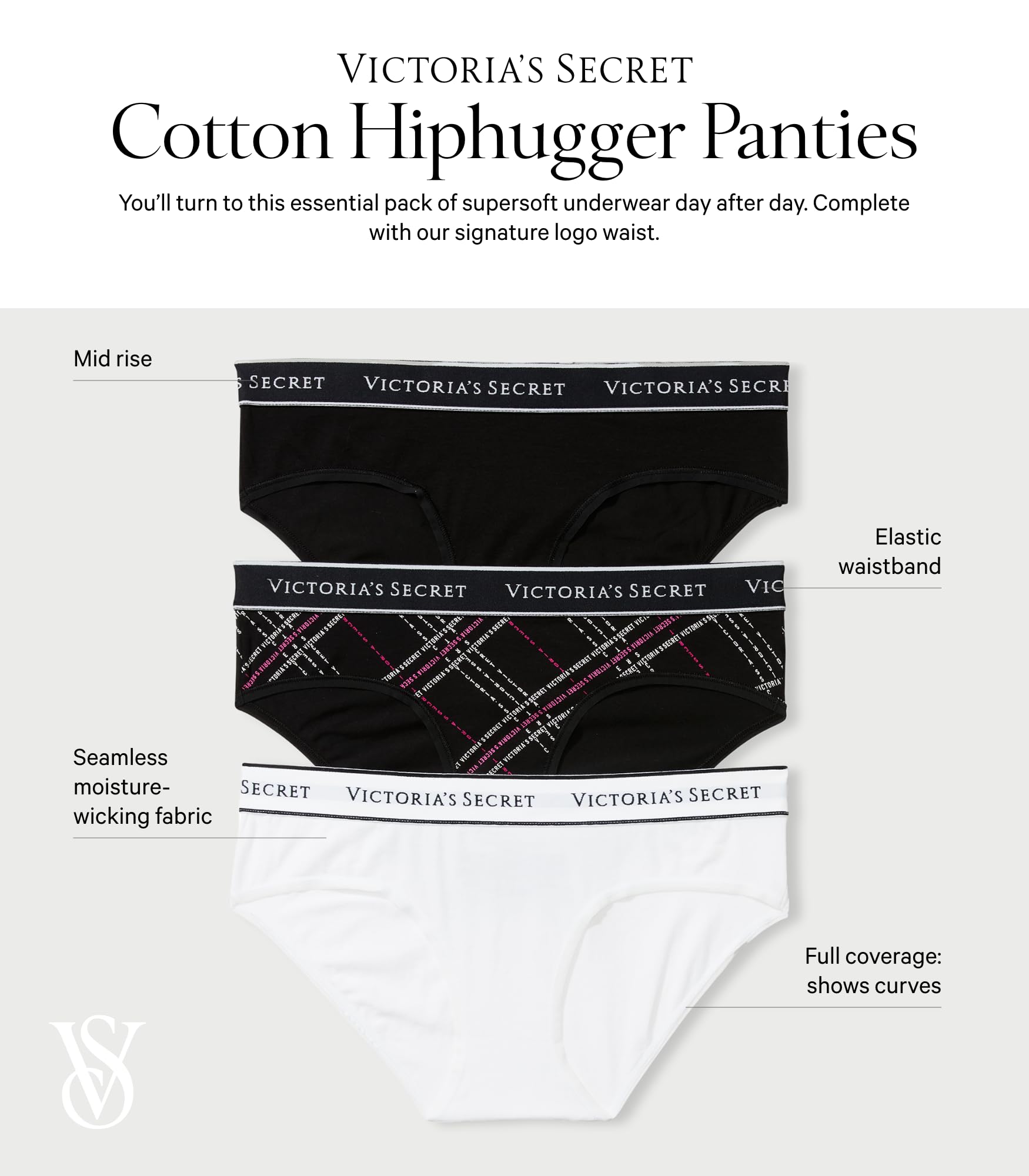 Foto 4 | Pack De Braguitas Victoria's Secret De Algodón Hiphugger Para Mujer, Paquete De 5 - Venta Internacional.