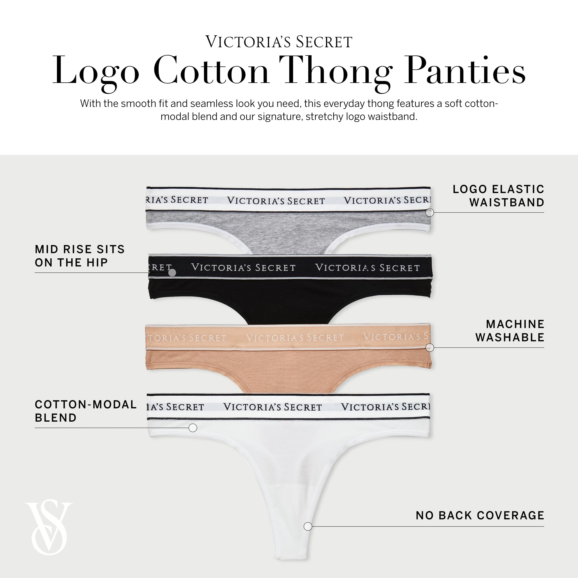 Foto 3 | Tanga De Algodón Con El Logotipo De Victoria's Secret, Paquete De 4 Unidades, Para Mujer - Venta Internacional.