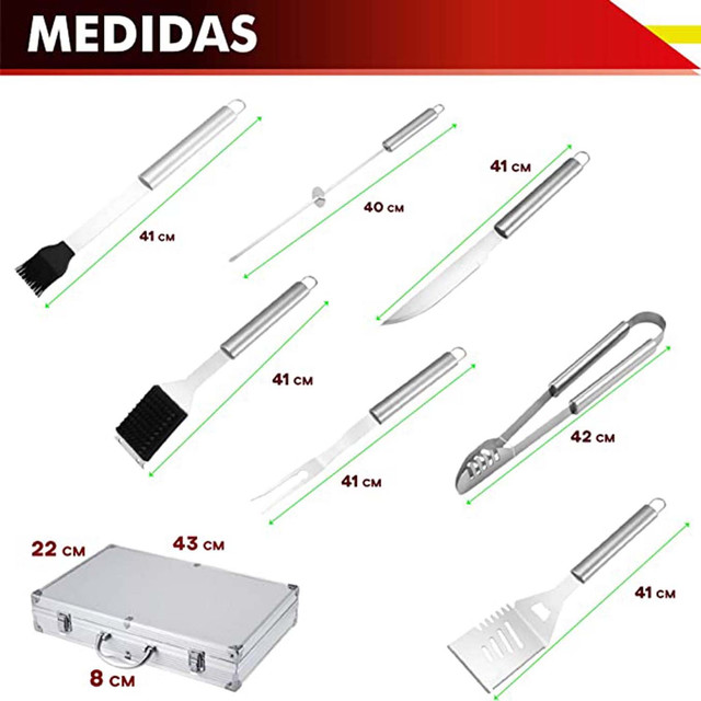 Foto 3 pulgar | Juego de 10 Utensilios para Asador Chic Fantasy con Maletín de Acero Inoxidable