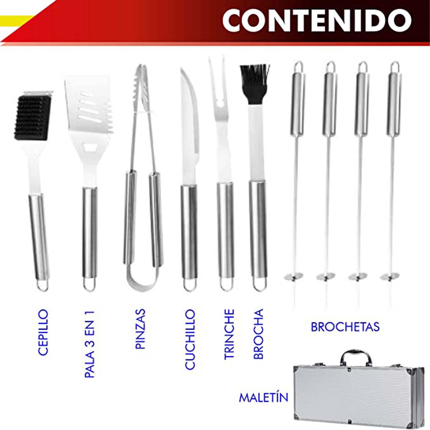 Foto 4 pulgar | Juego de 10 Utensilios para Asador Chic Fantasy con Maletín de Acero Inoxidable