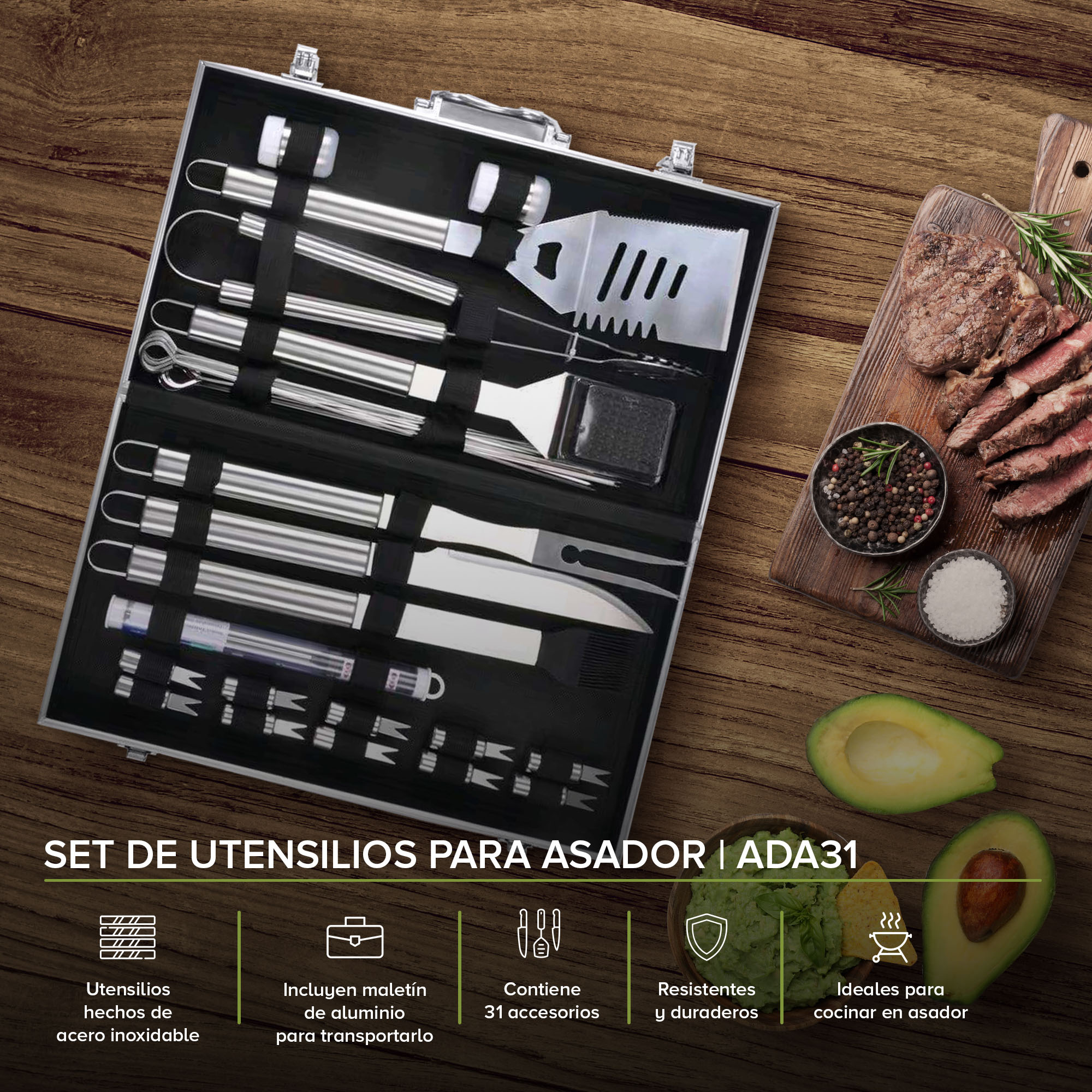 Foto 2 | Set de Utensilios Parrillero Avera Ada31 color Plata