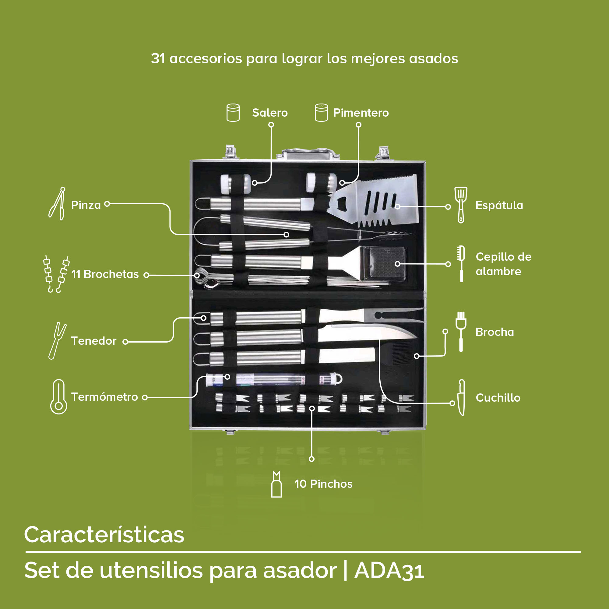Foto 4 | Set de Utensilios Parrillero Avera Ada31 color Plata