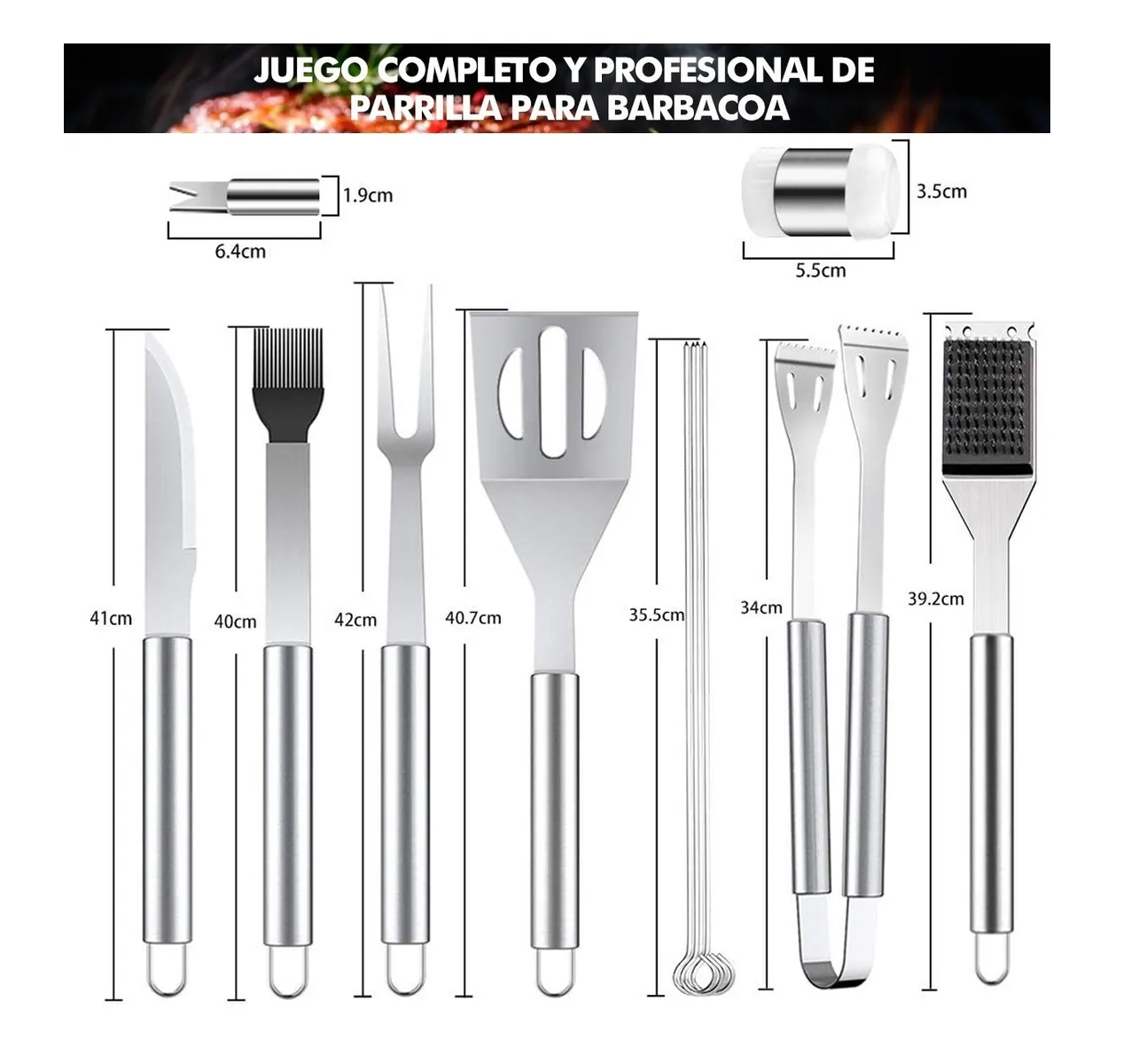 Foto 3 pulgar | Juego de Utensilios para Parrilla Eo Safe Imports ESI-480 color Plata 20 Piezas