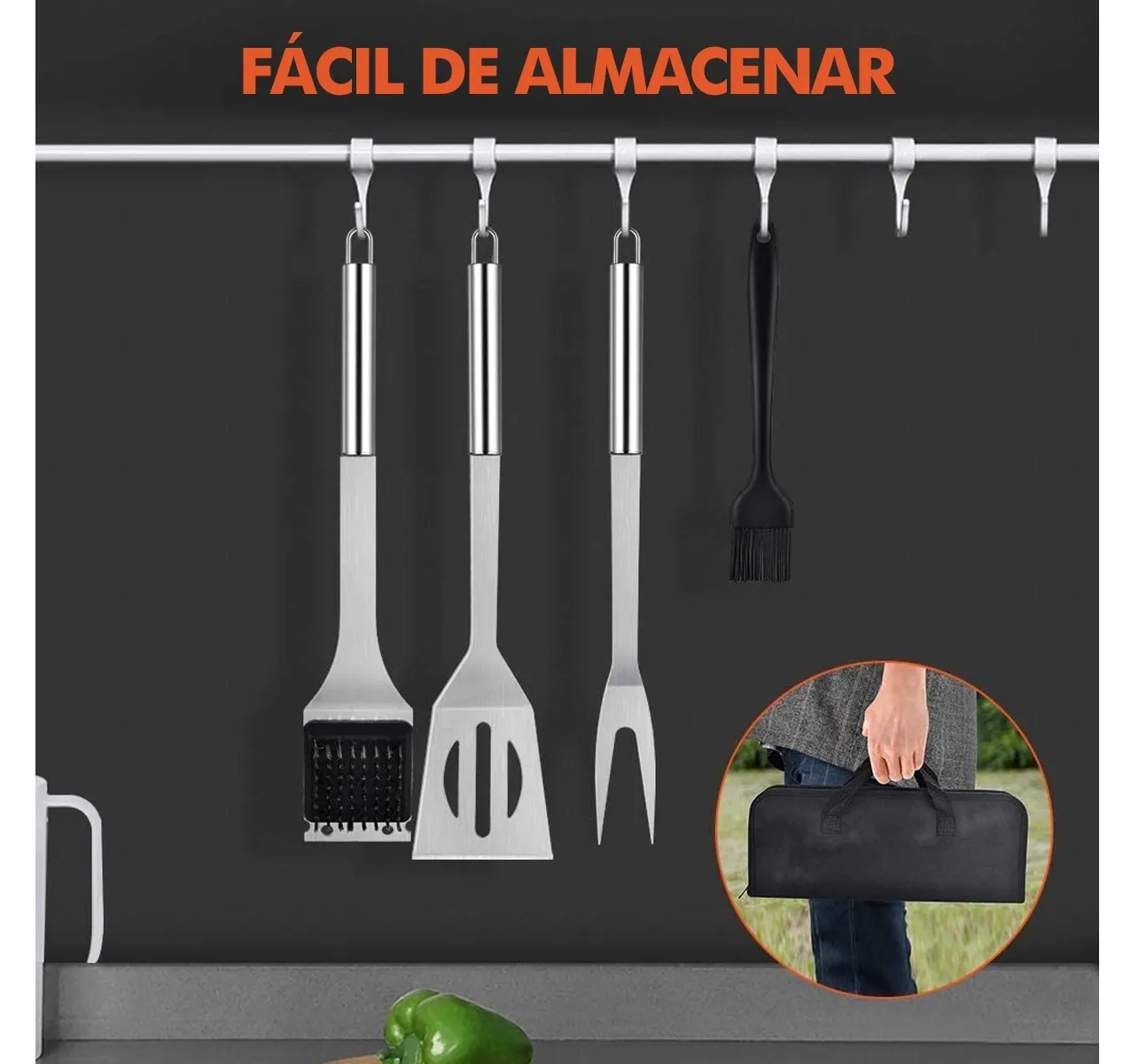 Foto 4 pulgar | Juego de Utensilios para Parrilla Eo Safe Imports ESI-480 color Plata 20 Piezas