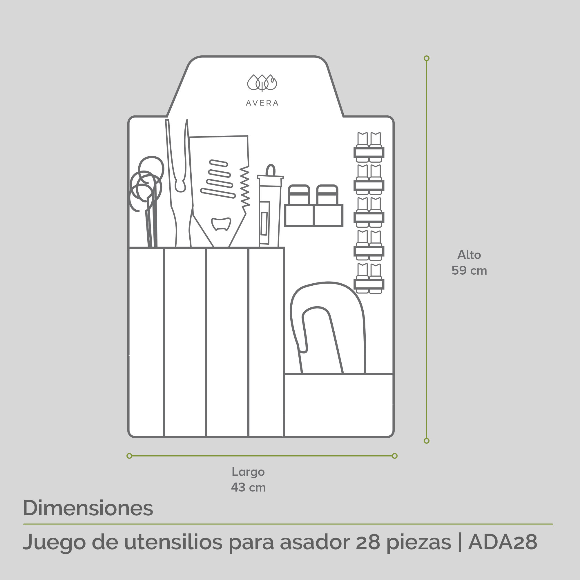 Foto 3 | Mandil Y Kit De Utensilios Para Asador Parrilla Avera Ada28 - Color Negro