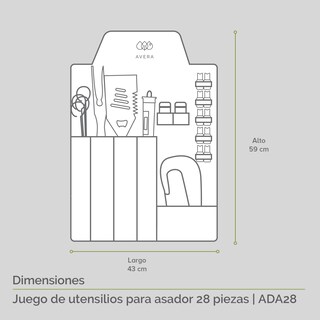 Foto 3 | Mandil Y Kit De Utensilios Para Asador Parrilla Avera Ada28 - Color Negro