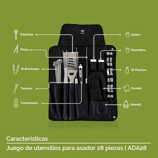 Foto 4 | Mandil Y Kit De Utensilios Para Asador Parrilla Avera Ada28 - Color Negro