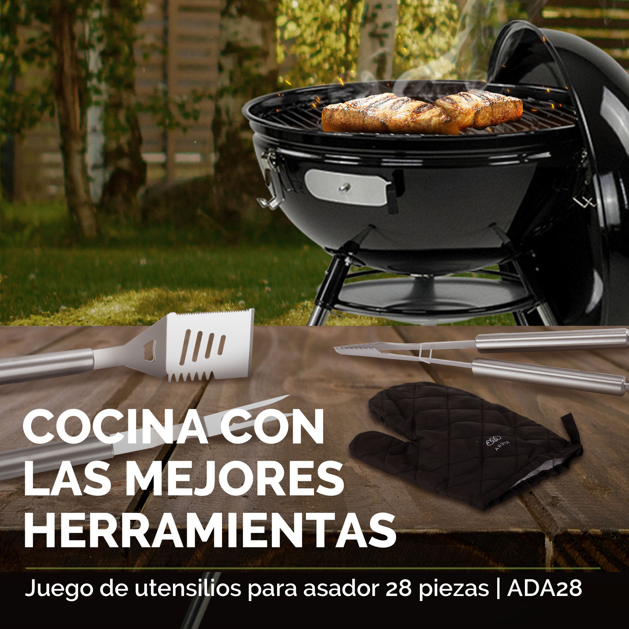 Foto 6 pulgar | Mandil Y Kit De Utensilios Para Asador Parrilla Avera Ada28 - Color Negro